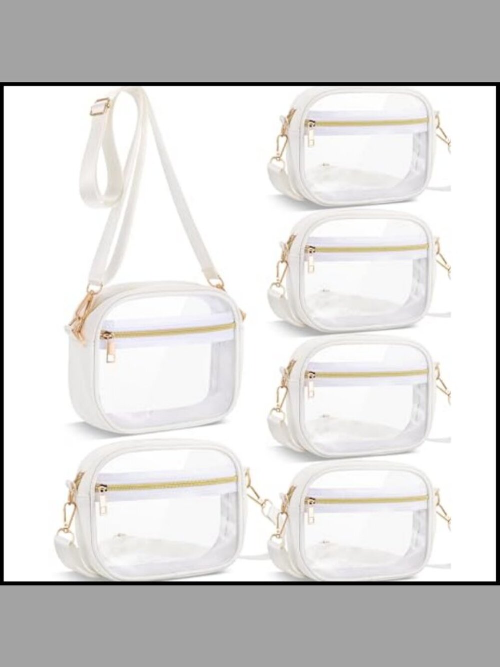 Clear TPU Crossbody Bags Stadium Approved Zipper Adjustable Strap 6 Pack